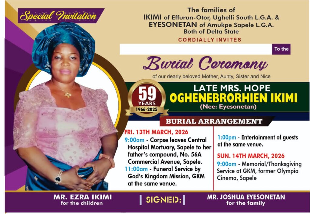 Oghenejabor Ikimi Buries Wife In Sapele