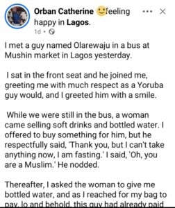 Ramadan: Influencer Shares Encounter with Kind Muslim Young Man on Lagos Bus