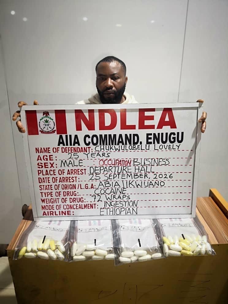 Bridegroom Poohs 72 Wraps of Cocaine at Enugu Airport